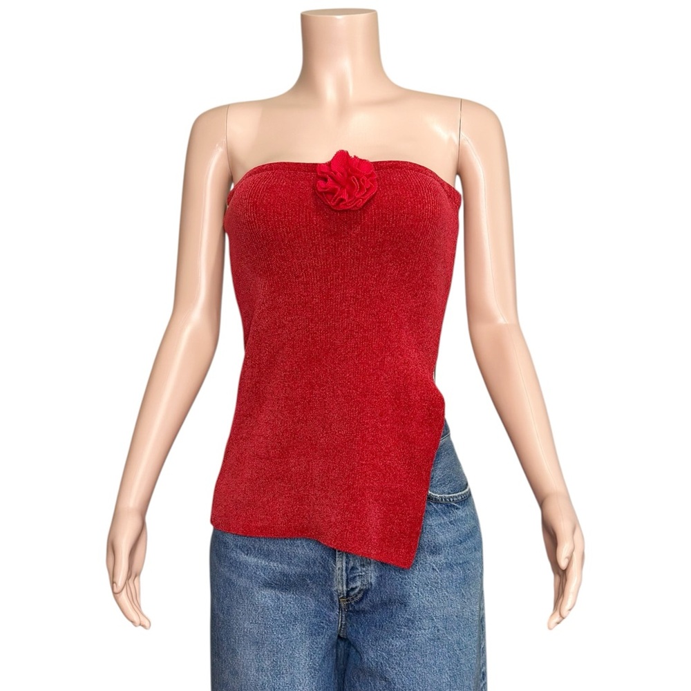 WITH JÉAN Belle Crushed Velvet Strapless Top, Red, Medium - Picture 5 of 11